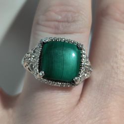 Natural Malachite Ring With CZs