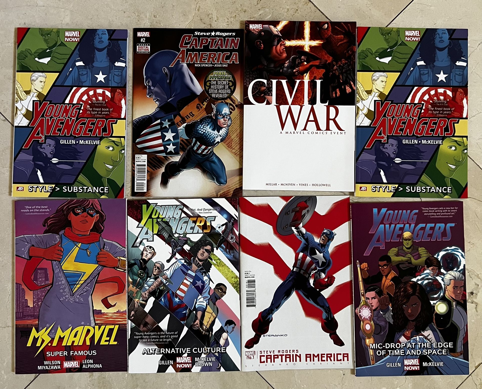 Marvel Comic Lot: Civil War, Ms. Marvel, Captain America, Young Avengers