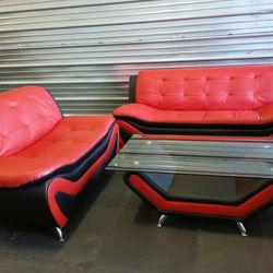 Brand New Red & Black Leather Sofa & Loveseat 