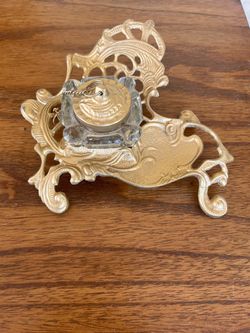 Antique Brass Inkwell Desk Stand