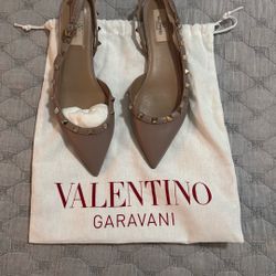 Authentic Valentino Women's Taupe Studded Slingback Flats