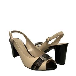 Naturalizer Peep Toe Slingback Black And Cream Leather Heels Size 9