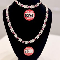 925 Sterling Silver Moissanite Necklace with Bracelet Sets