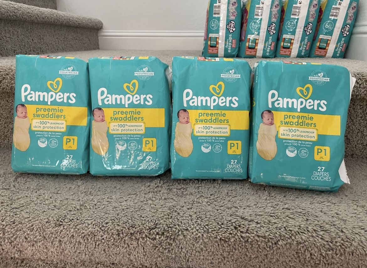 Pampers Swaddlers Baby Diapers Size Preemie, 27 Count X 4 Packs