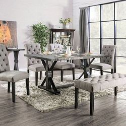 6 Piece Dining Set - Table, 4 Side Chairs & Bench