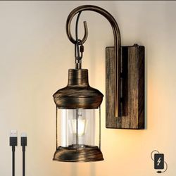 V04 Battery Operated Wall Sconce, Rechargeable Wall Lamp with Oil Rubbed Bronze Finish, Rustic Cordless Wall Light Fixtures, Vintage Lantern Sconce fo