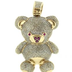 Teddy Bear Pendant 10K Gold, Diamond chips, Ruby chips