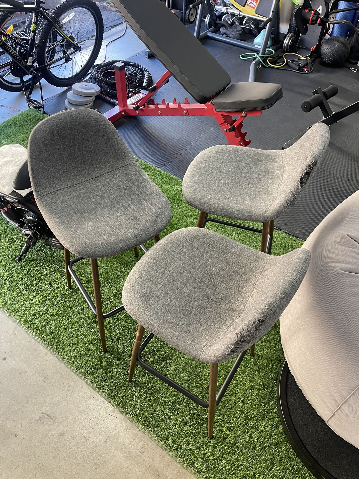 3 Counter Height Metal Leg Bar Stool With Grey Upholstery