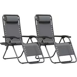 Brand New 2-Piece Light Gray Zero Gravity Black Metal Lawn Chair Set Adjustable Folding Beach Chair with Pillows and Cup Holders brand new in box $65