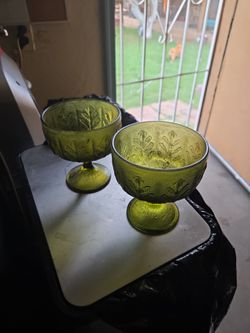 Green avocado Depression glass candy dishes set of 2