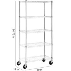 Chrome Metal Wire Shelf with wheels (5 Adjustable Shelf)