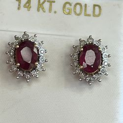Ruby with Diamond Earrings set in 14k White Gold Settings