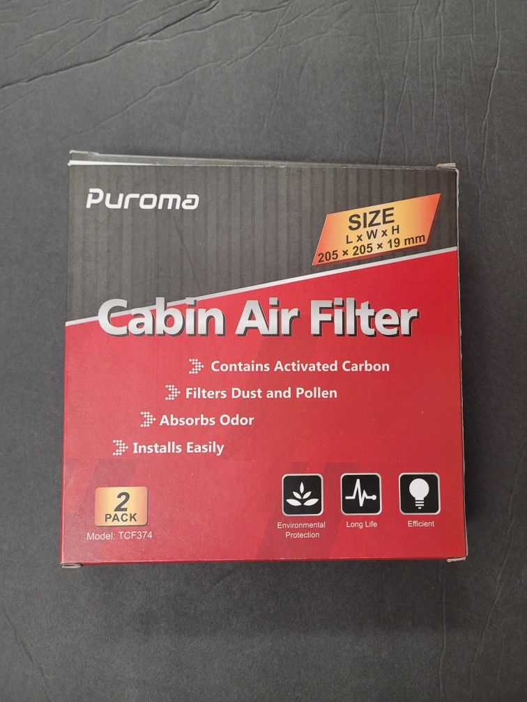 Puroma 205mm (8") X 205mm (8") X 19mm (.74") Cabin Air Filter (2-Pack)