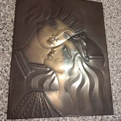 Vtg Russian metal art USSR Soviet Union man woman lady portrait love MCM copper