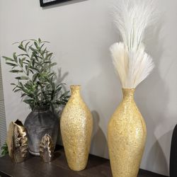 Pair of Decorative Yellow-Gold Vases