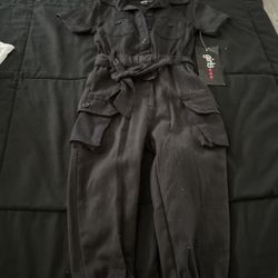 Girls Black Cargo Pants Jumpsuit