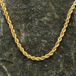 14k Yellow Gold Rope Chain Necklace 18 3/4" Long