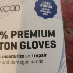 New Sealed GAXCOO 100% PREMIUM COTTON GLOVES HELPS MOISTURIZE AND REPAIR DRY DAMAGED HANDS.  8 PAIRS X LARGE