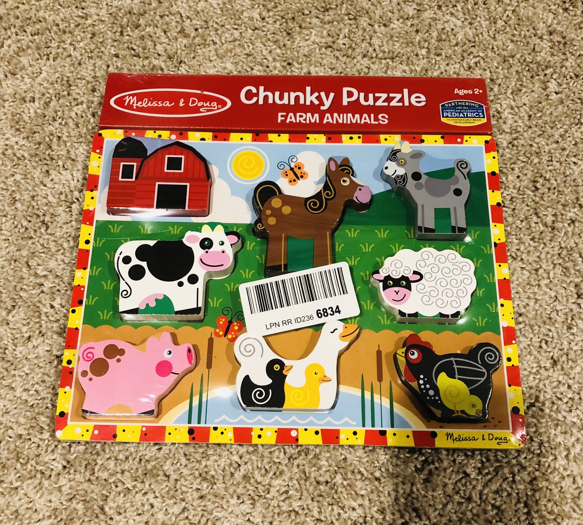 Brand New Melissa &doug Wooden Chunky Puzzle Farm Animals 