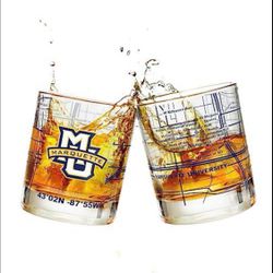 Marquette University Whiskey Glass Set (2 Low Ball Glasses) - Contains Full Color Marquette Golden