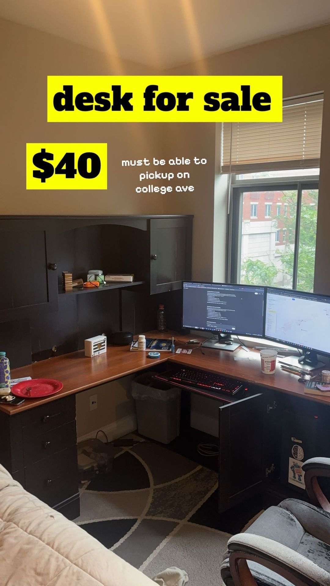 L desk with raised shelf