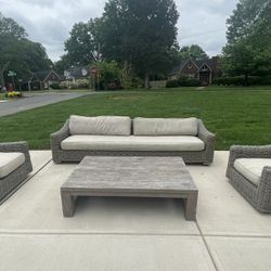 RH Outdoor Wicker Furniture Set Sofa, Pair Chairs, Coffee Table