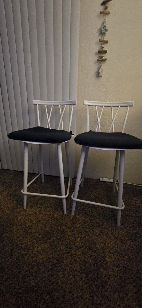 Two White Bar Stools