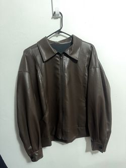Women's Dark Brown Faux Leather Zip-Up Jacket - Size M