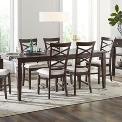 Brown Cherry Finish 7 Pc Rectangle Dining Room With X-back Chairs