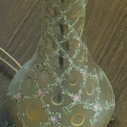 Antique  Hand Painted Art Glass And Brass Lamp 1920’s  Good Working  Lamp 32 Inches  Tall 