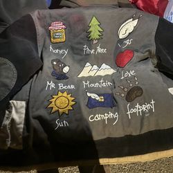 MENS VINTAGE CAMPING STYLE ZIP UP JACKET W/ PATCHWORK SZ. L