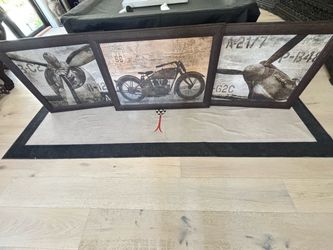Vintage Motorcycle & Propeller Framed Wall Art Set