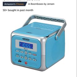 Jensen CD-660 Portable Stereo CD Player Boombox with Bluetooth | FM Radio | USB | Aux-in Headphone Jack | CD-R/RW MP3 Playback | (Sky Blue)
