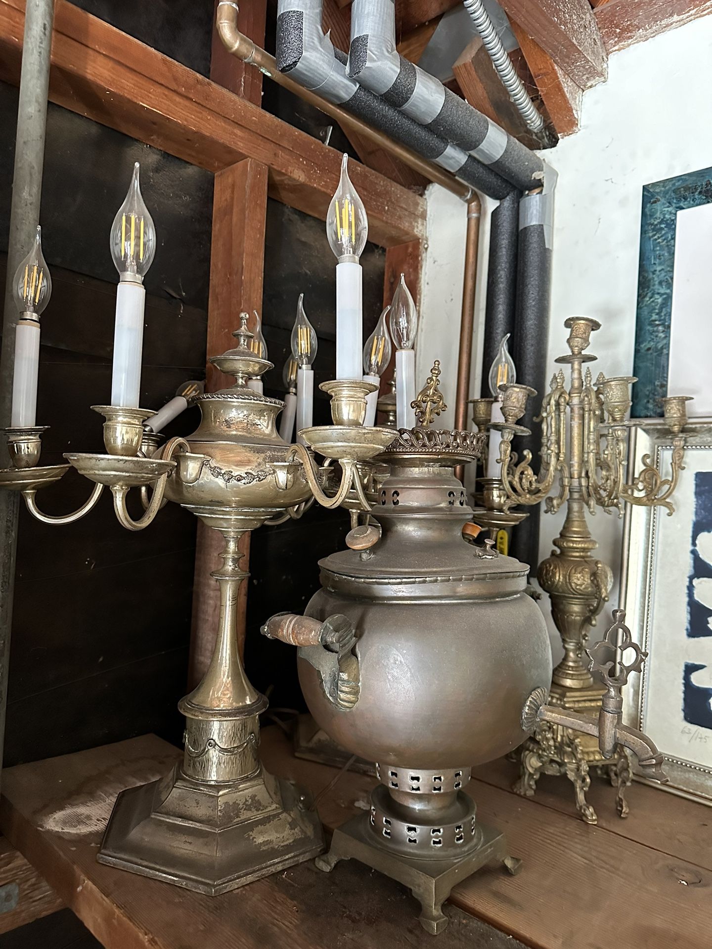 Antique French Solid Brass Table Lamps