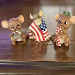 Vintage Ornament/Figurine Christmas Mouse, Tux Mouse And America Mouse 