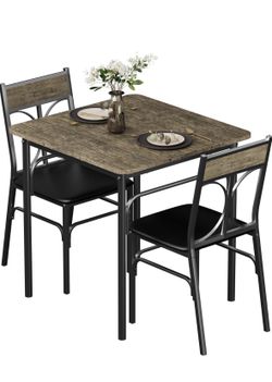 VECELO 3 Piece Dining Table Set for 2, Kitchen Table Set with 2 Chairs for Small Space, Space-Saving and Modern Design, Apartment, Easy to Assemble, B