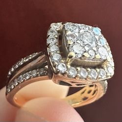 Engagement Ring Cluster Natural Diamond Halo 14k Gold