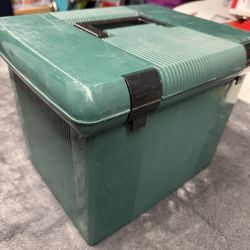 Plastic File Box with Handle and Hanging Folders. Also comes with matching small plastic container. 