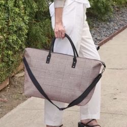 LuLu Dharma Pink/Black Plaid Fraiser Weekender Travel Tote Bag