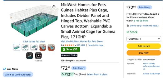 Small Pets Guinea Cage with Divider Panel and Washable Bottom