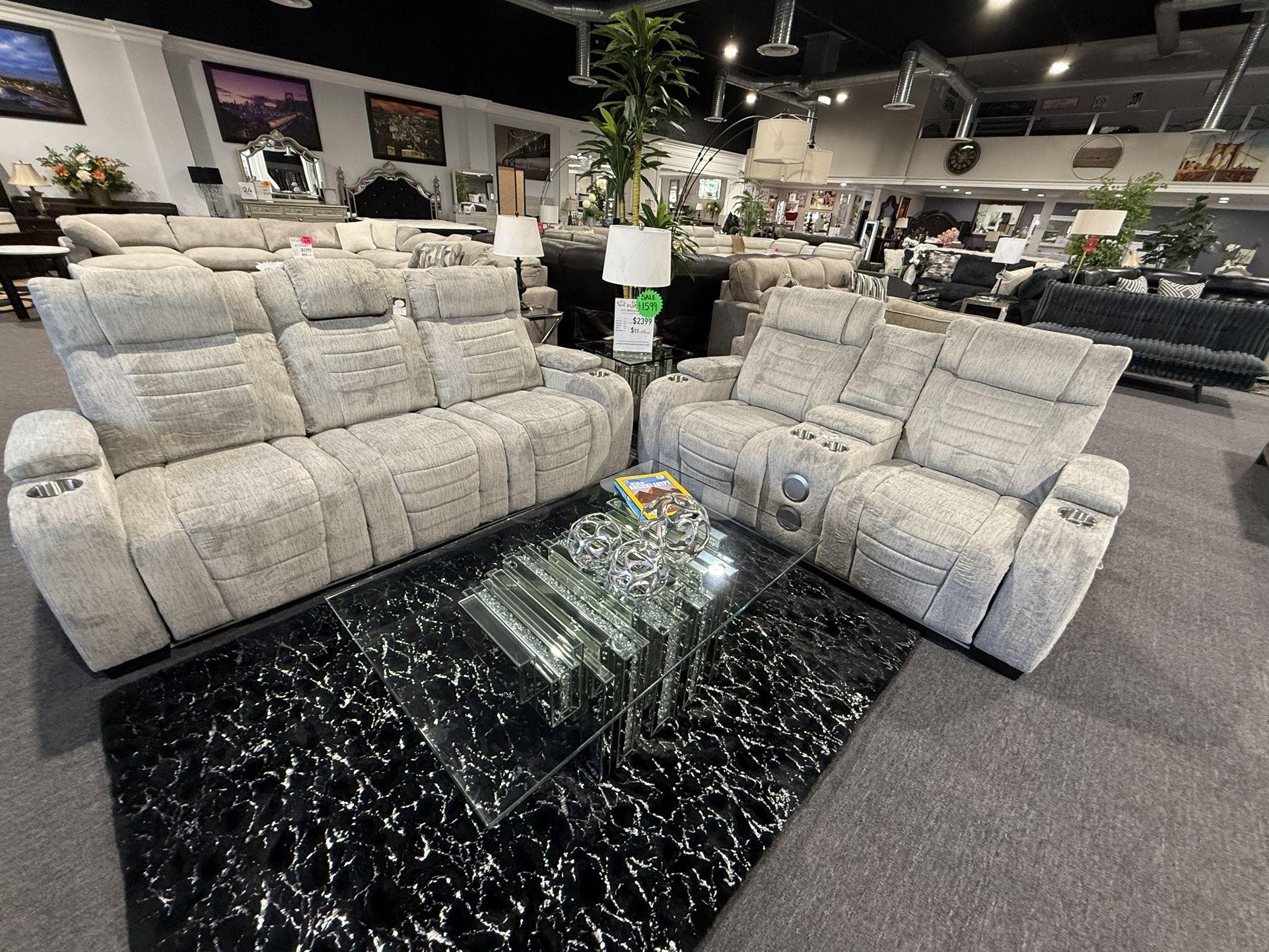 2 Pc Sofa And Loveseat With Speakers And LED Lights