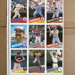 1985 Topps Baseball 9 Card Uncut Sheet With Wade Boggs HOF 