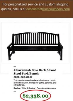 Commercial Grade 6 ft Steel Park Bench, DELIVERY AVAILABLE