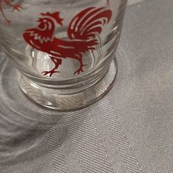 1950s Red Rooster Juice Glasses, 3 Footed Glasses, Libbey Juice, 