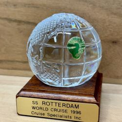 SS ROTTERDAM 1996 WORLD CRUISE SOUVENIR WITH WATERFORD CRYSTAL GLOBE