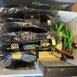 Box Of Used computer parts, Monitor, Mother boards, Video Cards, Ram, Computer cases, Power Supplys 