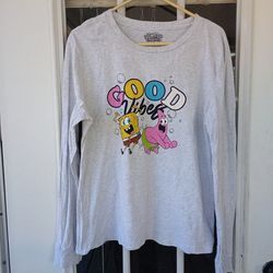 Nickelodeon Junior Womens Long Gray SpongeBob Good Vibes T-Shirt Shirt XL