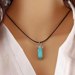 Women Natural Stone Necklace Hexagonal Column Pendant Natural Crystal Pendants 