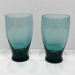 Vtg American Modern Seafoam by Morgantown Set of 2 Flat Iced Tea Glasses 5”. 