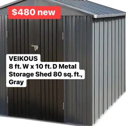 VEIKOUS 8 FT W X 10 FT D METAL STORAGE SHED 80 SQ FT GRAY 